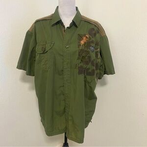 Parish Nation Mens Button Down Shirt Size XL Patches Y2k 90s Vintage 100% Cotton